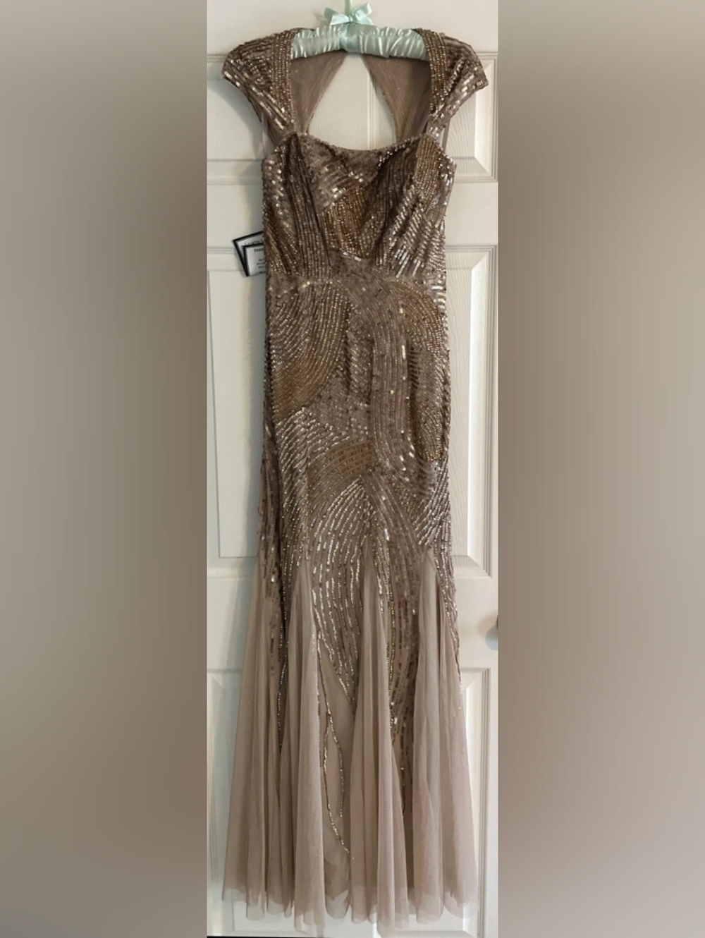 Adrianna Papell Taupe Sequin Embellished Maxi Gown